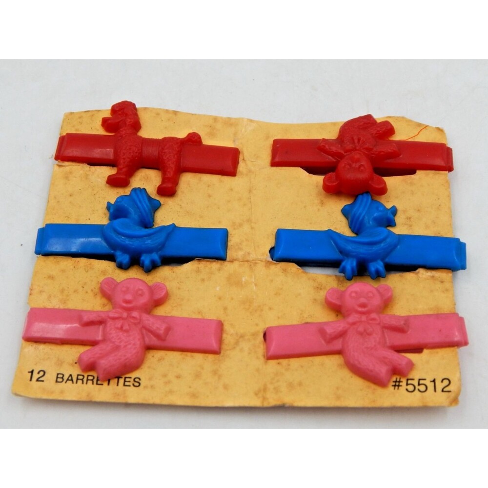 Goody Childrens Barrettes Snap Tight Plastic Vintage 6 PC Teddy Bears Ducks
